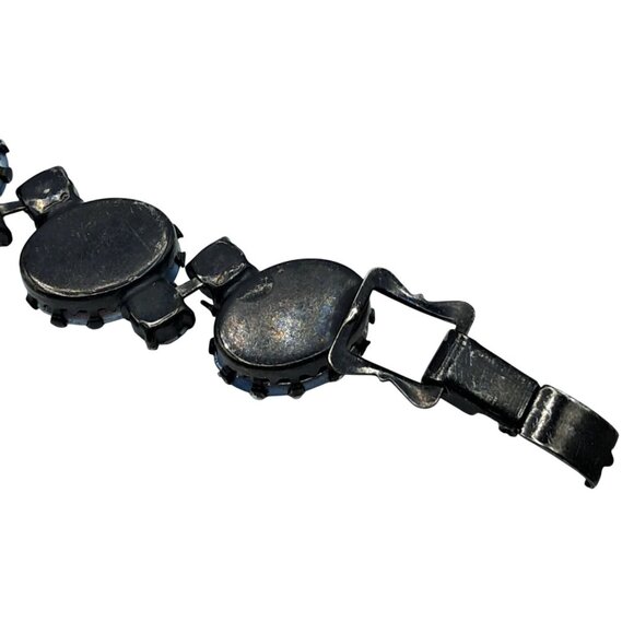 Vintage Regency Rhinestone Bracelet Blue Aurora Borealis Baroque Pearl Unsigned - Picture 13 of 14